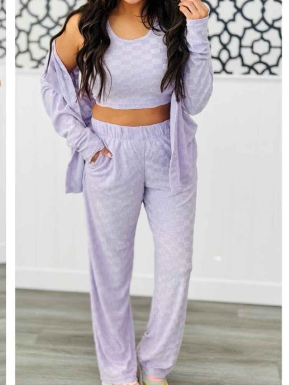 Checkered Tank/Pants Set In Lilac